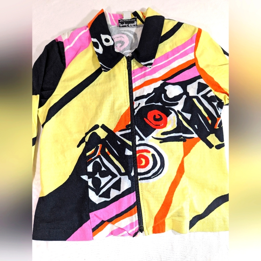 Joseph Ribkoff Vintage 90s Abstract Graphics Front Zip Jacket Medium